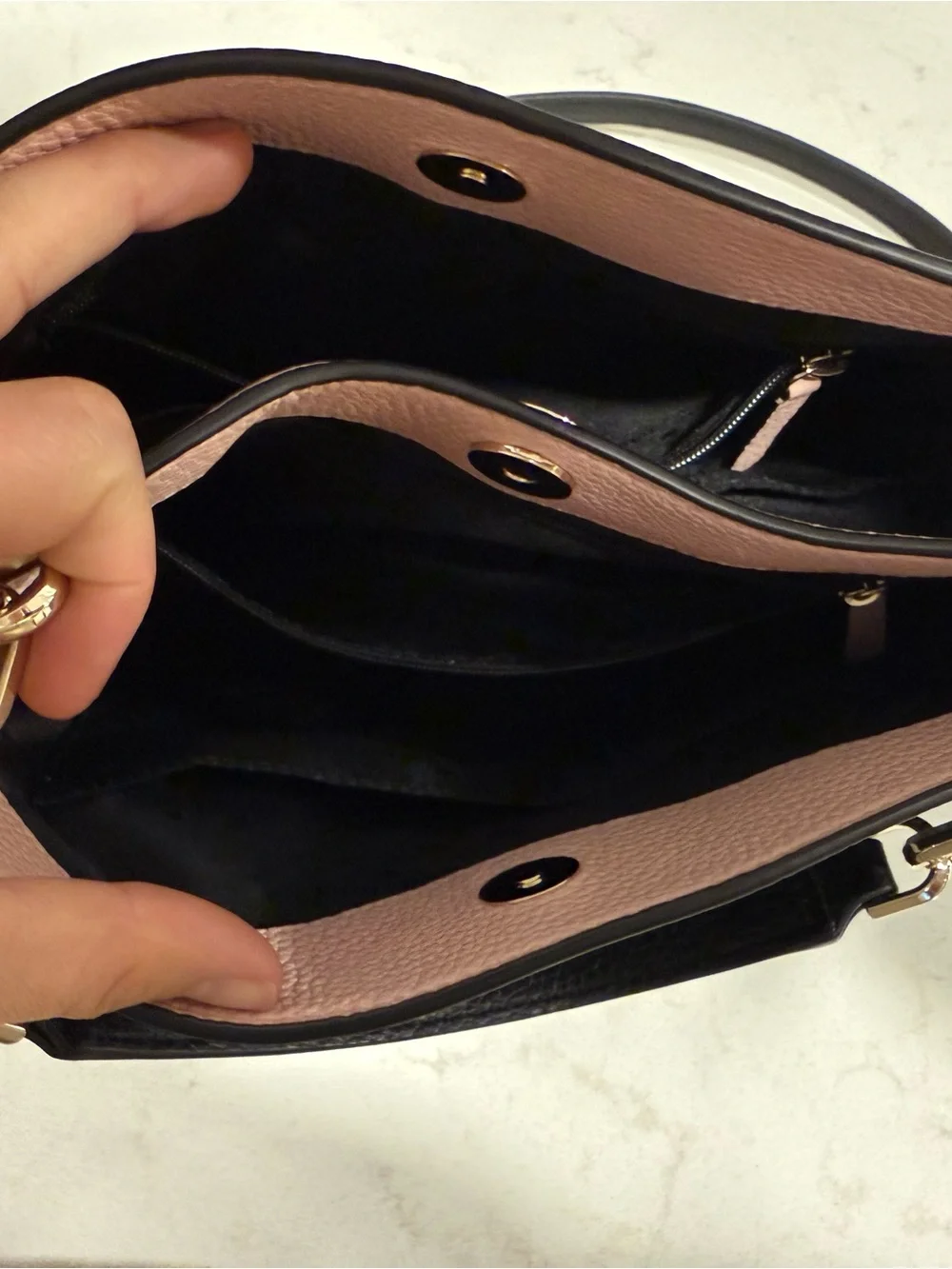 Kate Spade Aubrey Black Leather Crossbody with Pink Accent and Gold Chain